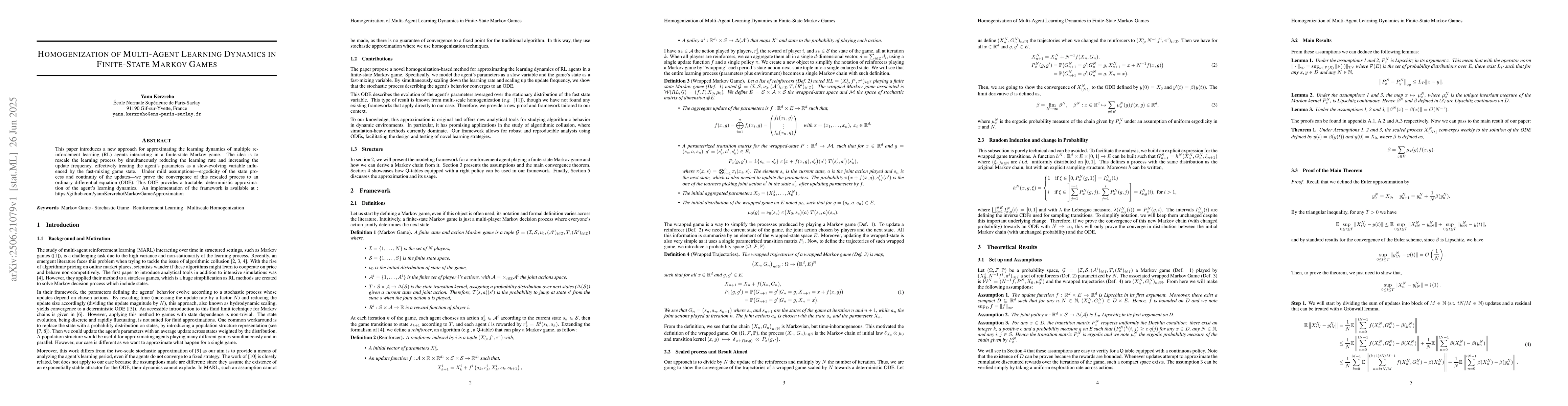 Thumbnail for Homogenization of Multi-agent Learning Dynamics in Finite-state Markov
  Games