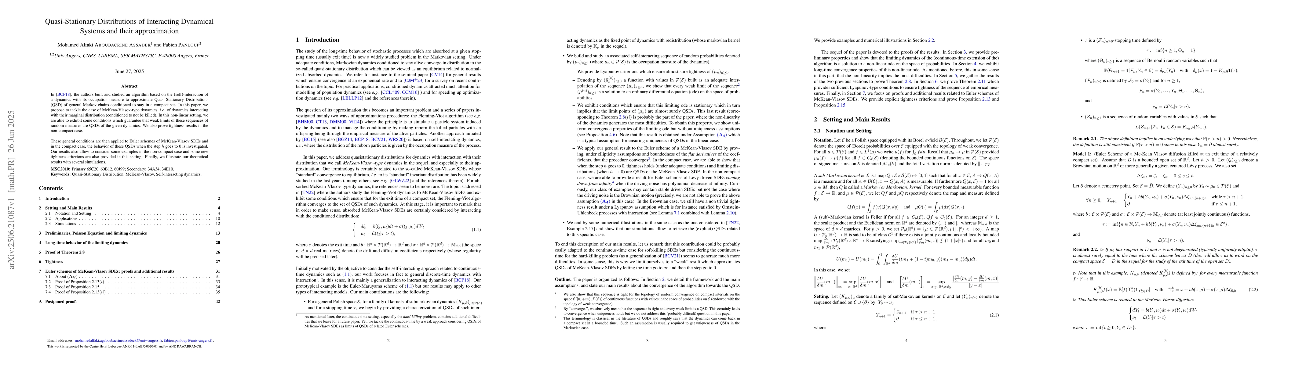 Thumbnail for Quasi-Stationary Distributions of Interacting Dynamical Systems and
  their approximation