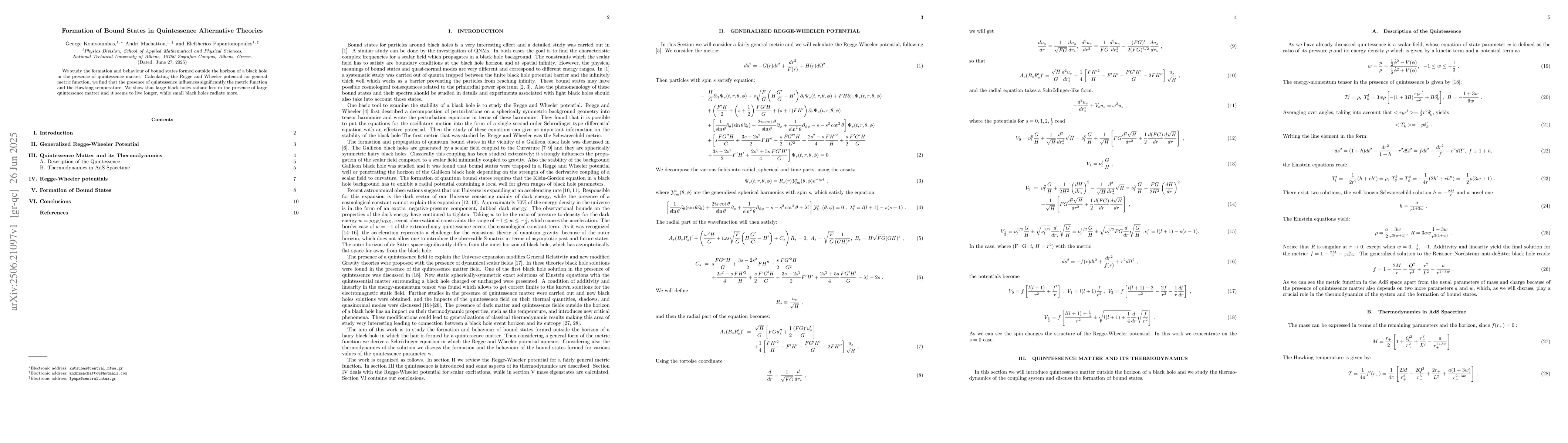 Thumbnail for Formation of Bound States in Quintessence Alternative Theories
