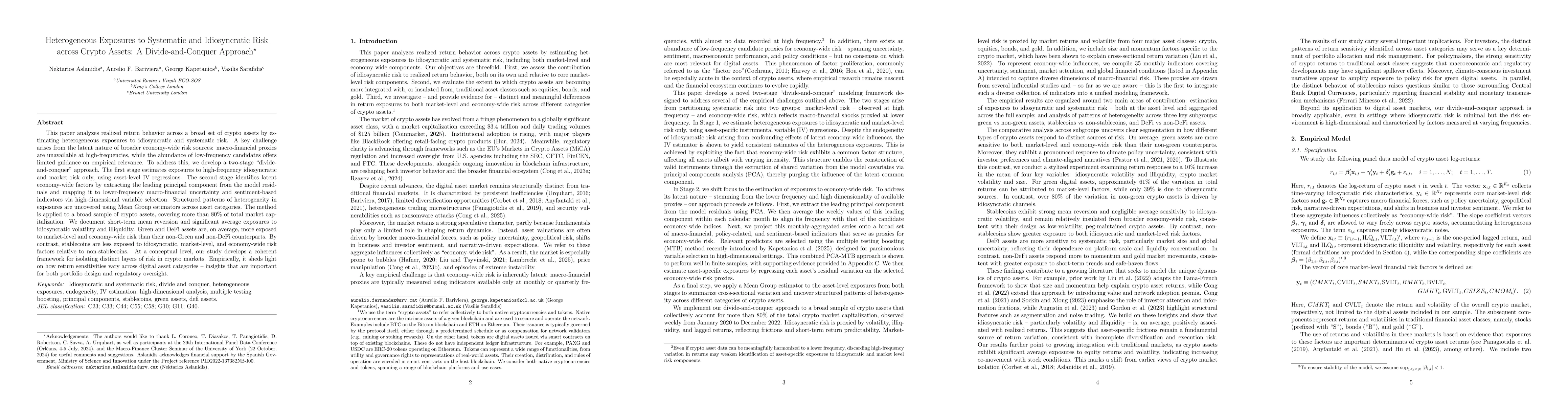 Thumbnail for Heterogeneous Exposures to Systematic and Idiosyncratic Risk across
  Crypto Assets: A Divide-and-Conquer Approach