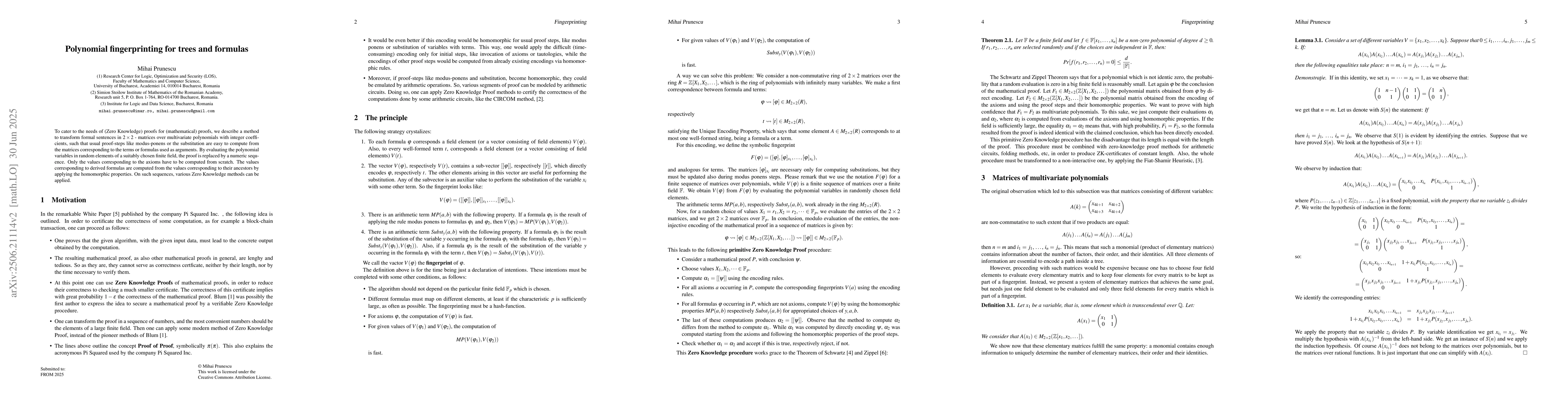Thumbnail for Polynomial fingerprinting for trees and formulas