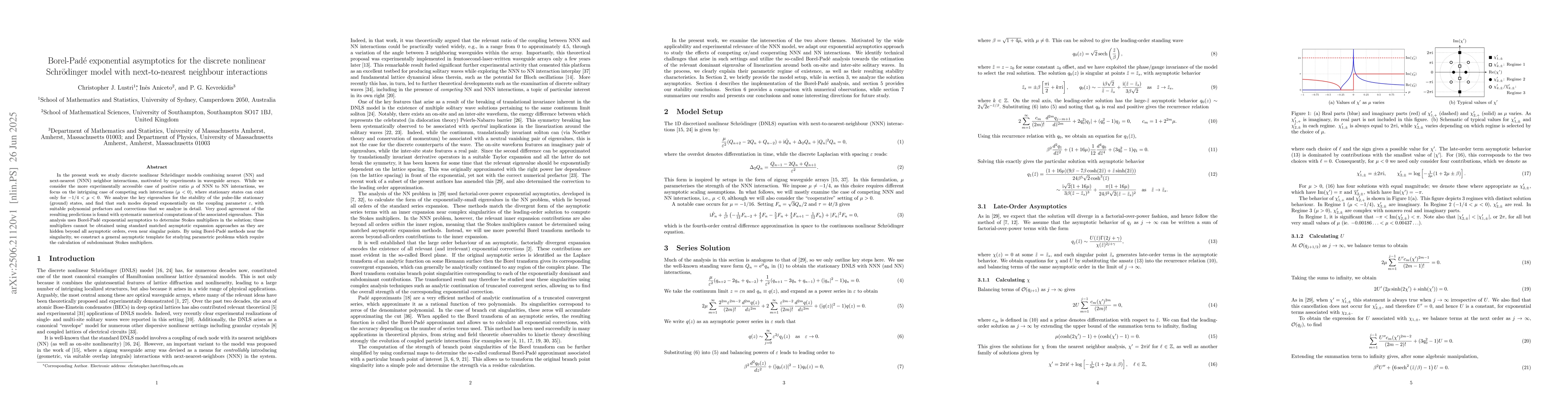 Thumbnail for Borel-Padé exponential asymptotics for the discrete nonlinear
  Schrödinger model with next-to-nearest neighbour interactions