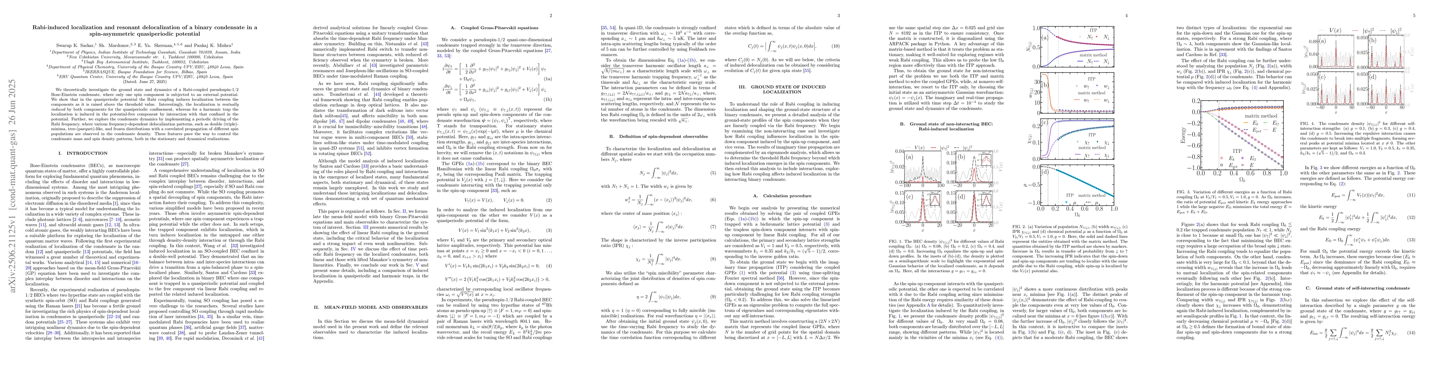 Thumbnail for Rabi-induced localization and resonant delocalization of a binary
  condensate in a spin-asymmetric quasiperiodic potential