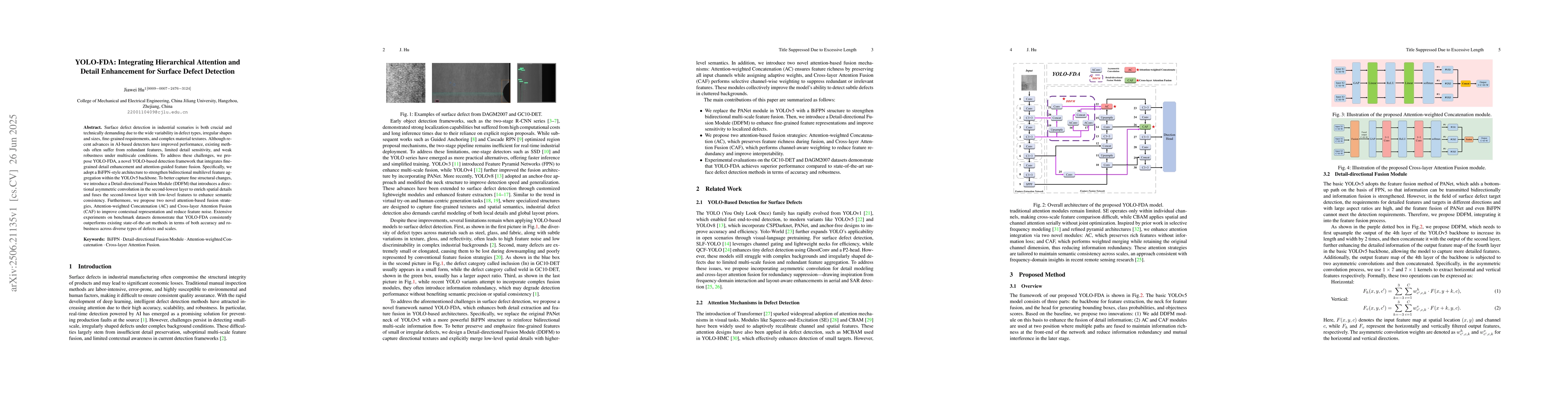 Thumbnail for YOLO-FDA: Integrating Hierarchical Attention and Detail Enhancement for
  Surface Defect Detection