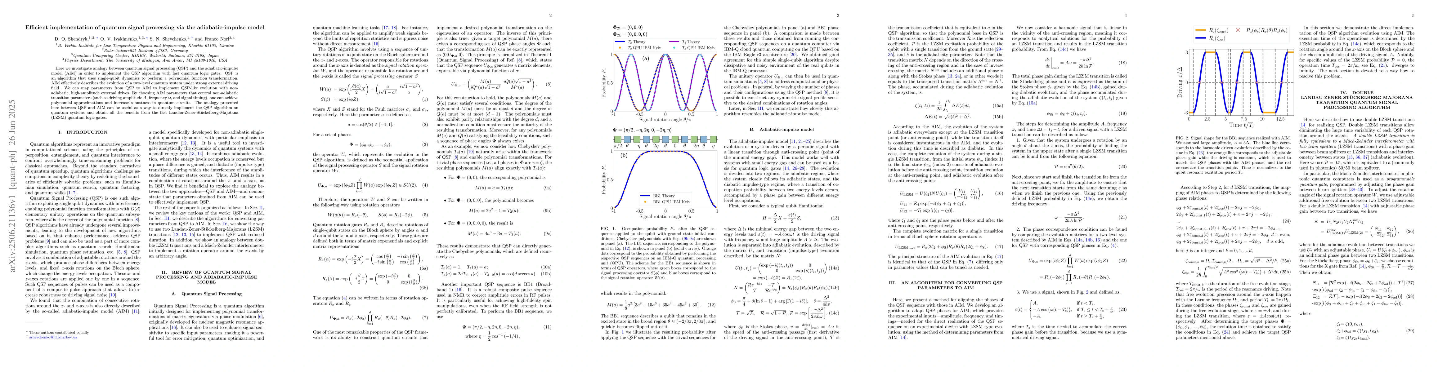 Thumbnail for Efficient implementation of quantum signal processing via the
  adiabatic-impulse model