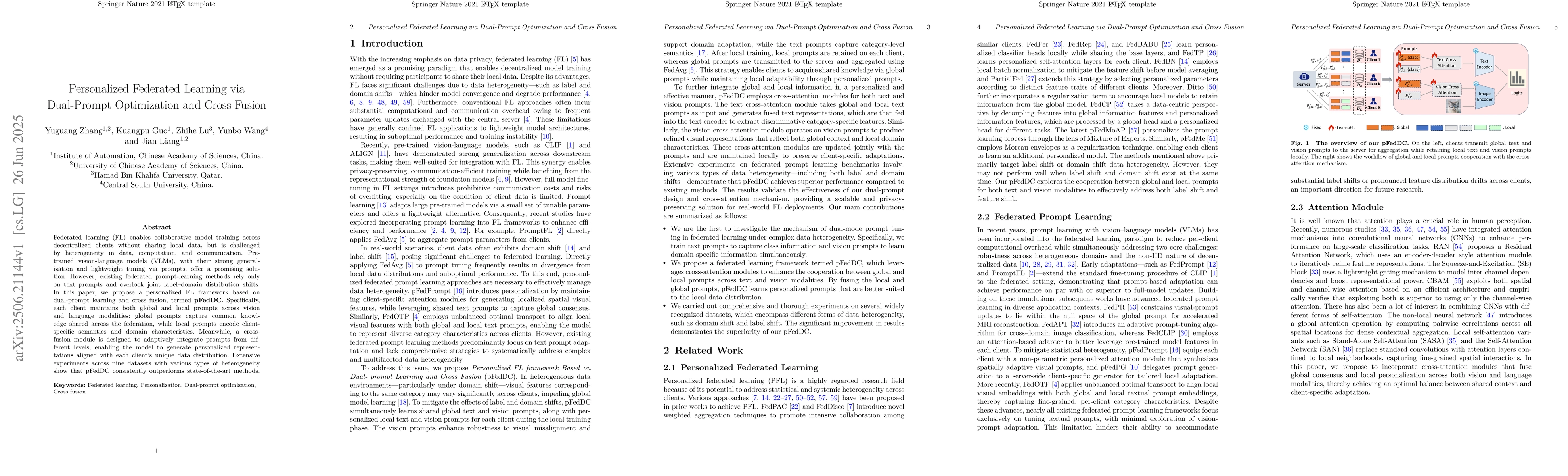 Thumbnail for Personalized Federated Learning via Dual-Prompt Optimization and Cross
  Fusion
