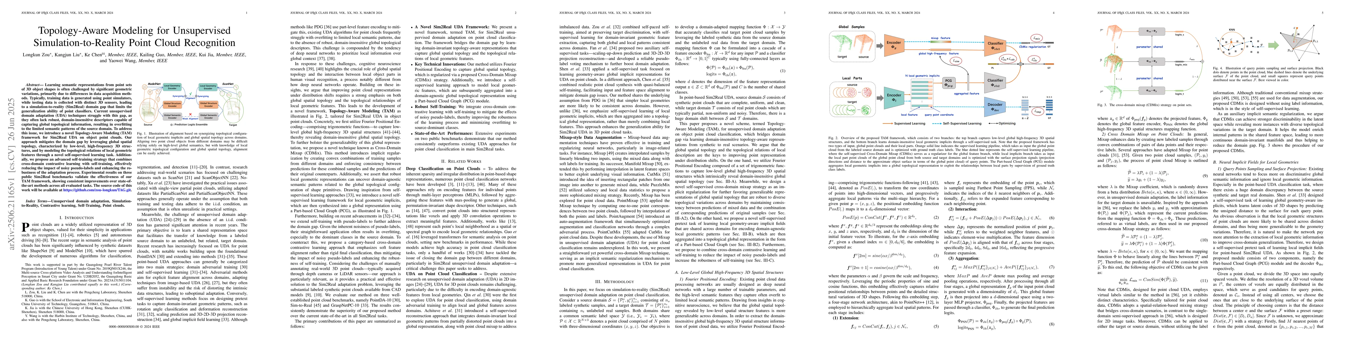 Thumbnail for Topology-Aware Modeling for Unsupervised Simulation-to-Reality Point
  Cloud Recognition