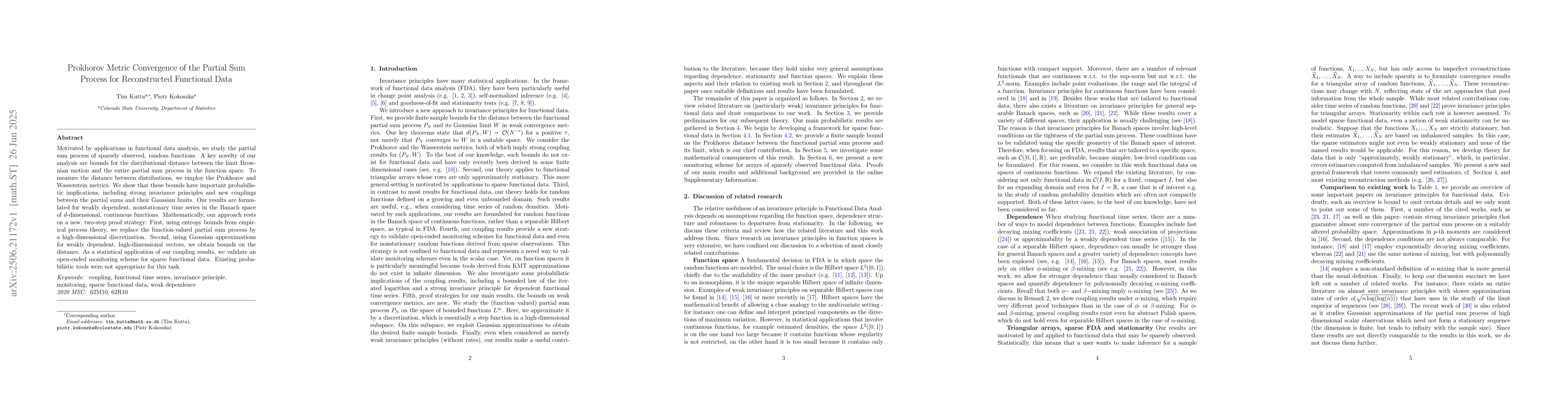 Thumbnail for Prokhorov Metric Convergence of the Partial Sum Process for
  Reconstructed Functional Data