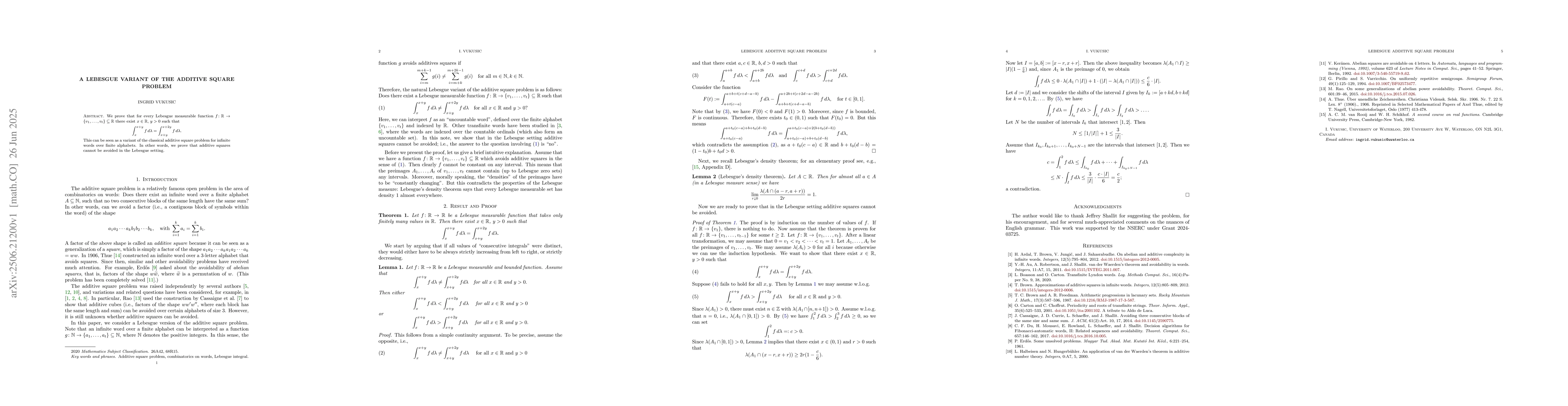 Thumbnail for A Lebesgue variant of the additive square problem