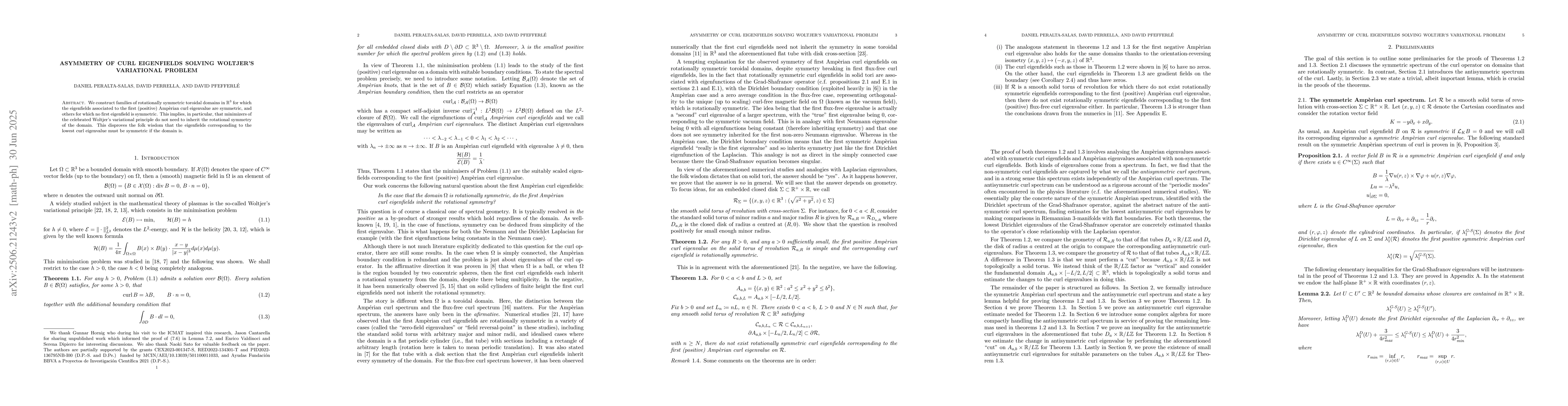 Thumbnail for Asymmetry of curl eigenfields solving Woltjer's variational problem