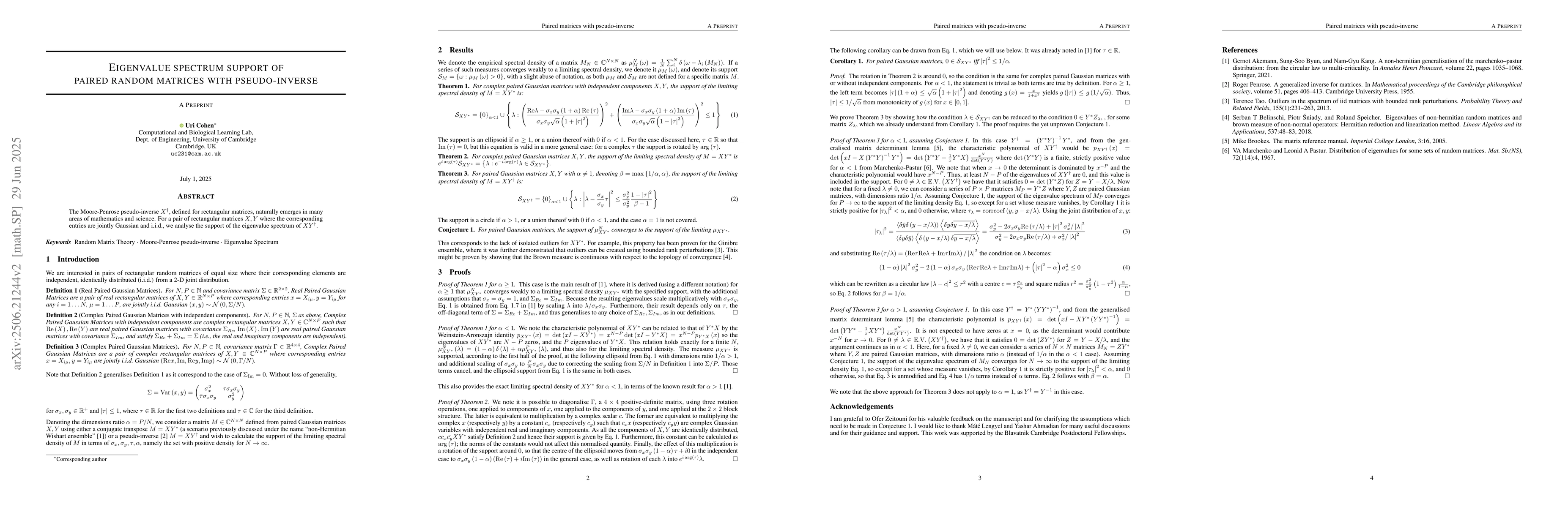 Thumbnail for Eigenvalue spectrum support of paired random matrices with
  pseudo-inverse