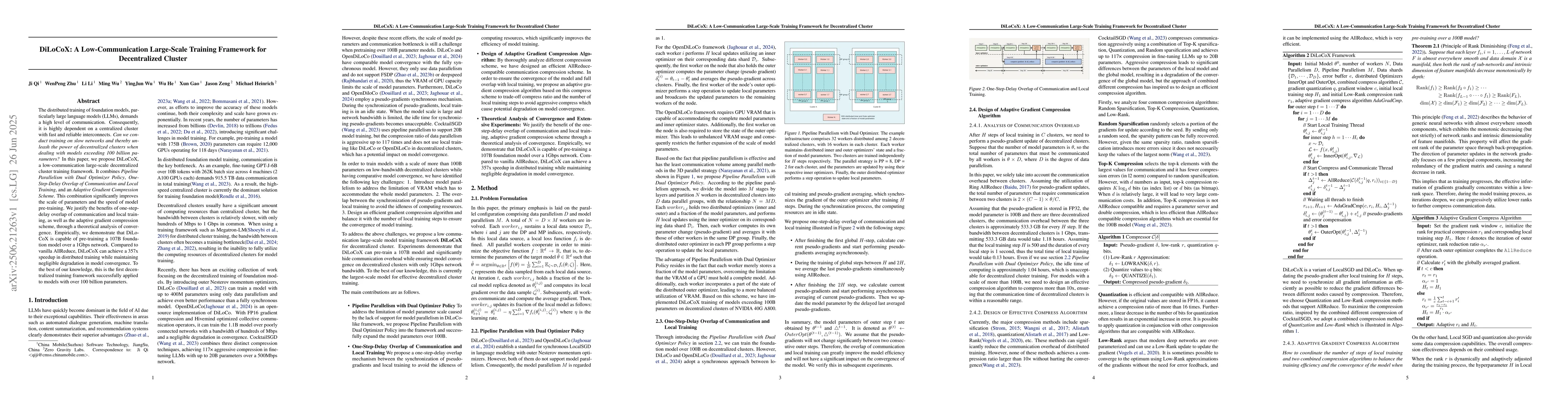 Thumbnail for DiLoCoX: A Low-Communication Large-Scale Training Framework for
  Decentralized Cluster
