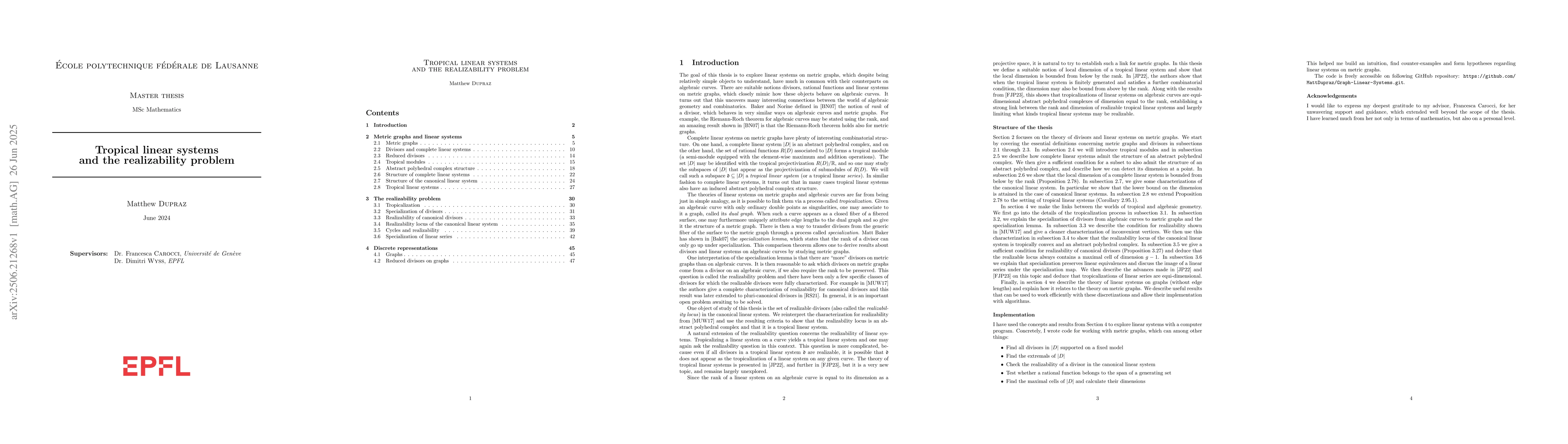 Thumbnail for Tropical linear systems and the realizability problem