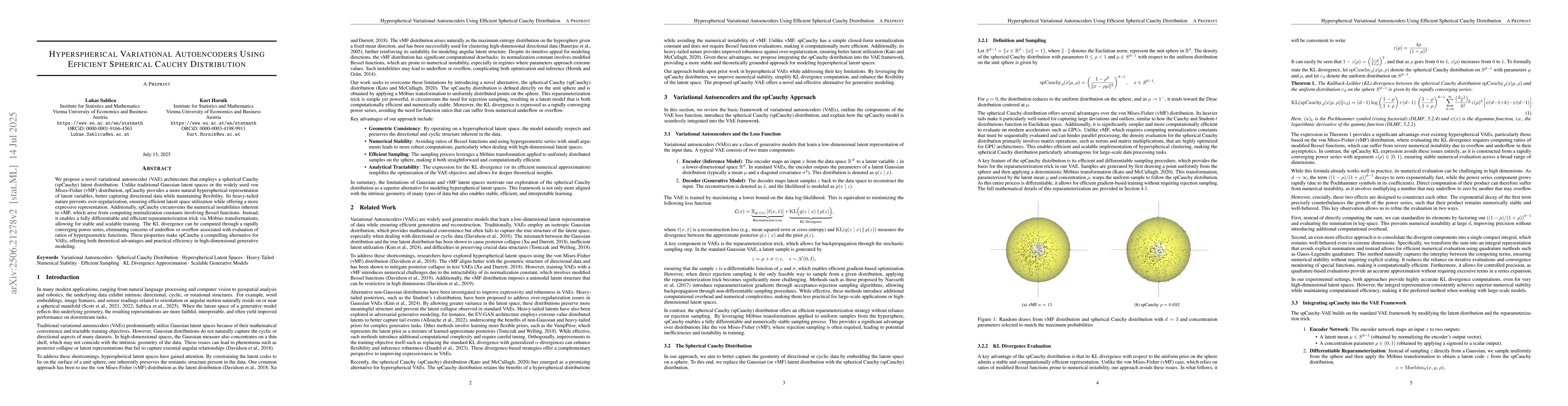 Thumbnail for Hyperspherical Variational Autoencoders Using Efficient Spherical Cauchy
  Distribution