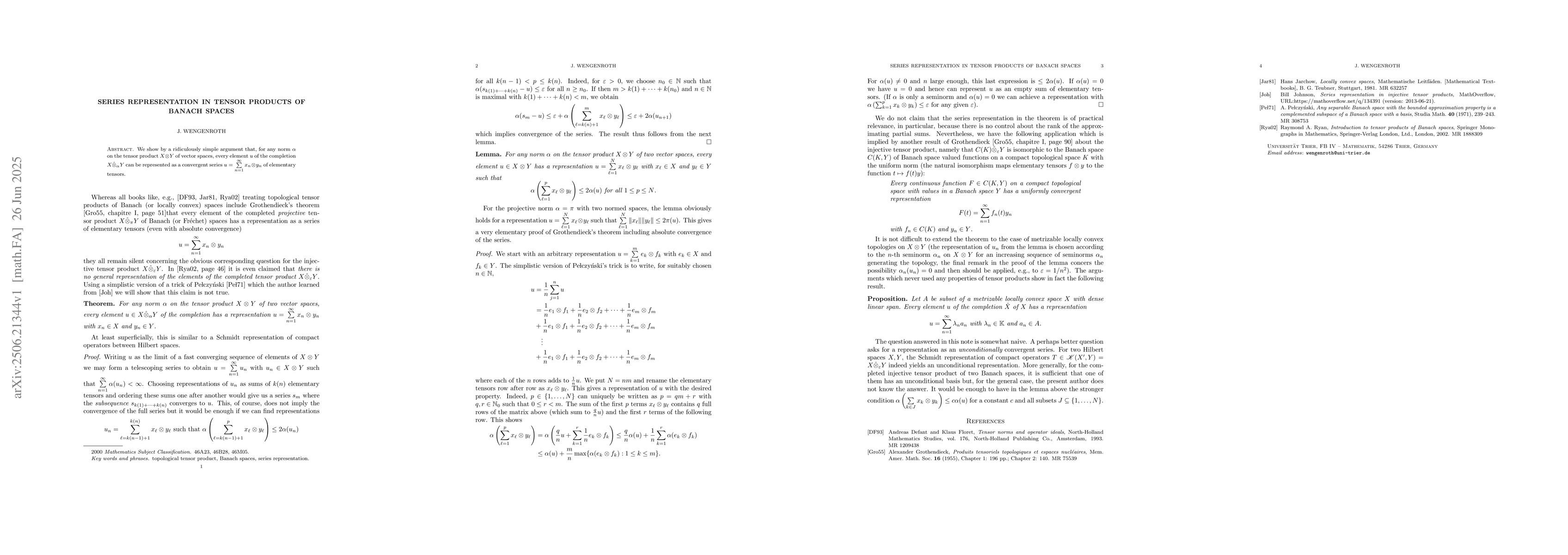 Thumbnail for Series representation in tensor products of Banach spaces