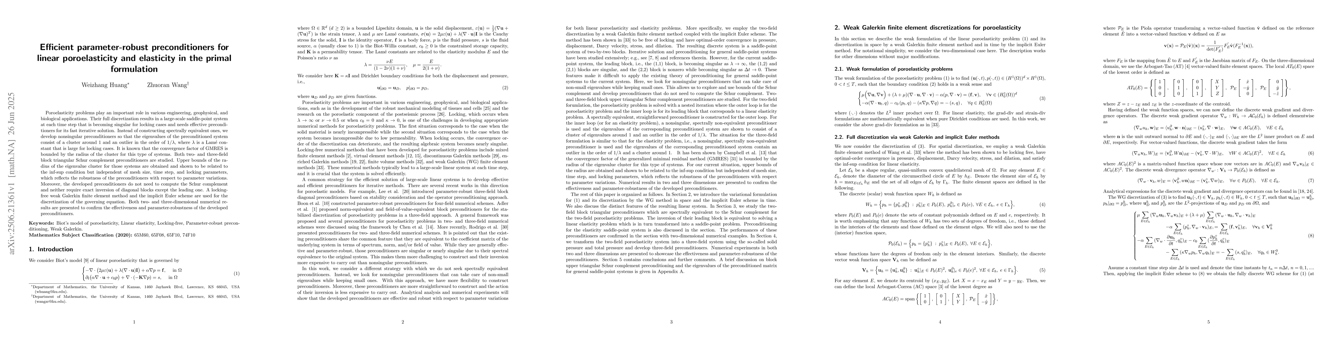 Thumbnail for Efficient parameter-robust preconditioners for linear poroelasticity and
  elasticity in the primal formulation