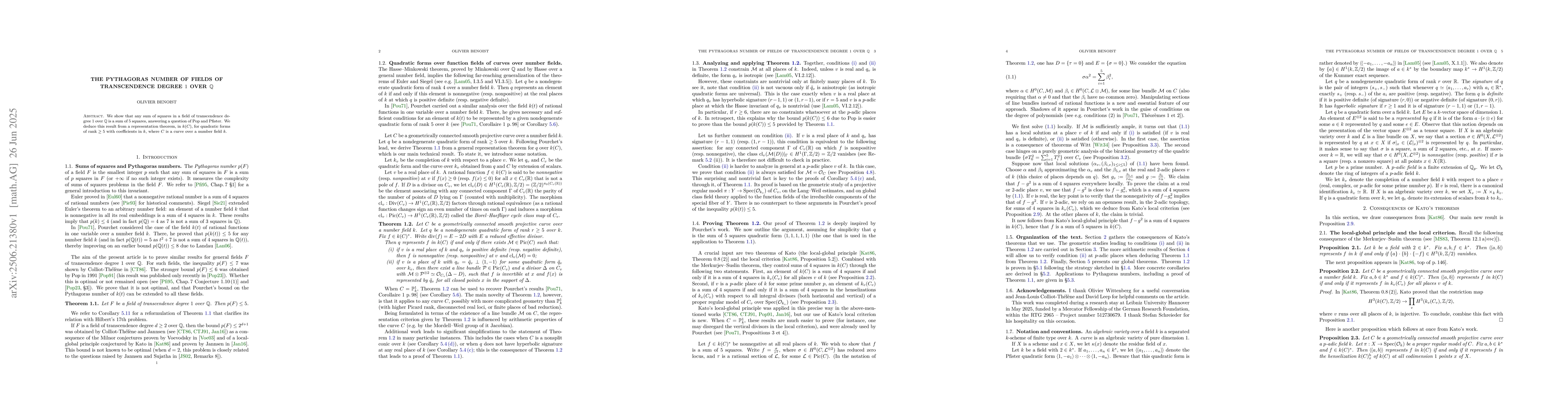 Thumbnail for The Pythagoras number of fields of transcendence degree $1$ over
  $\mathbb{Q}$