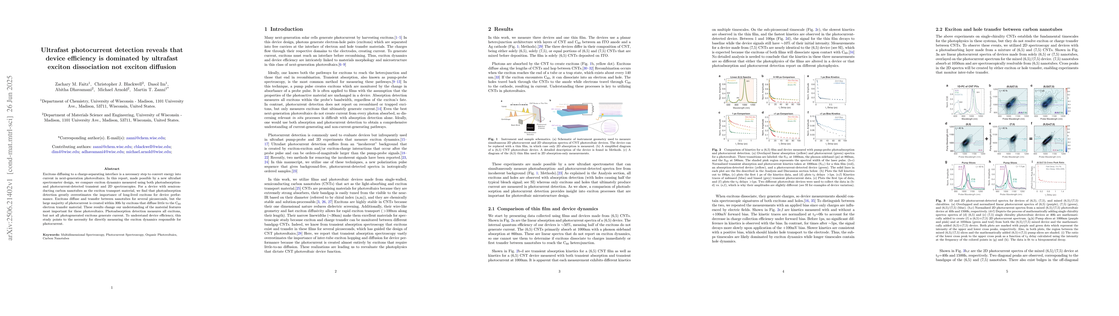 Thumbnail for Ultrafast photocurrent detection reveals that device efficiency is
  dominated by ultrafast exciton dissociation not exciton diffusion