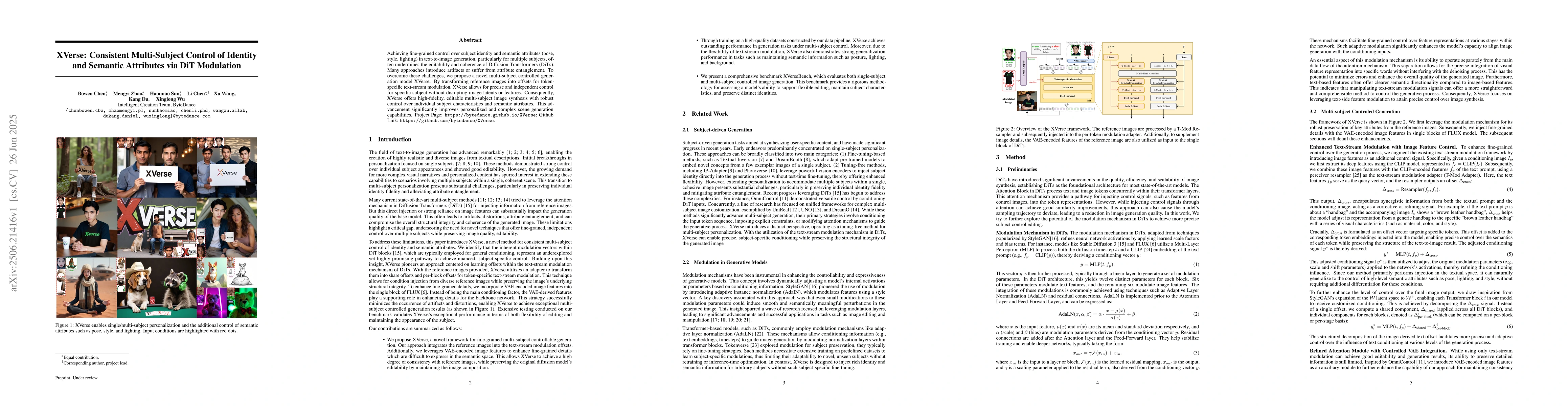 Thumbnail for XVerse: Consistent Multi-Subject Control of Identity and Semantic
  Attributes via DiT Modulation