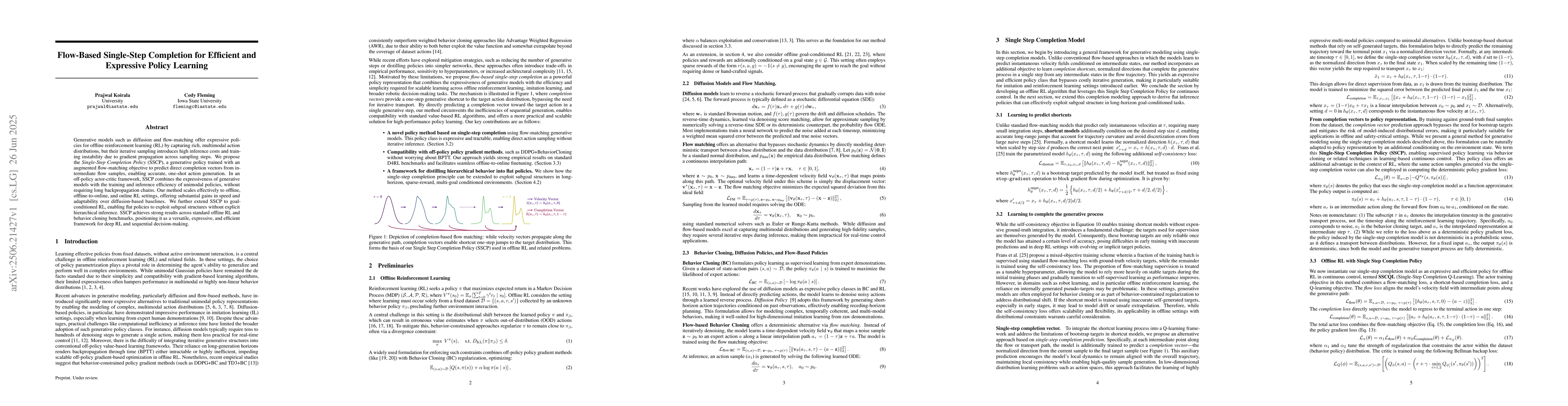 Thumbnail for Flow-Based Single-Step Completion for Efficient and Expressive Policy
  Learning