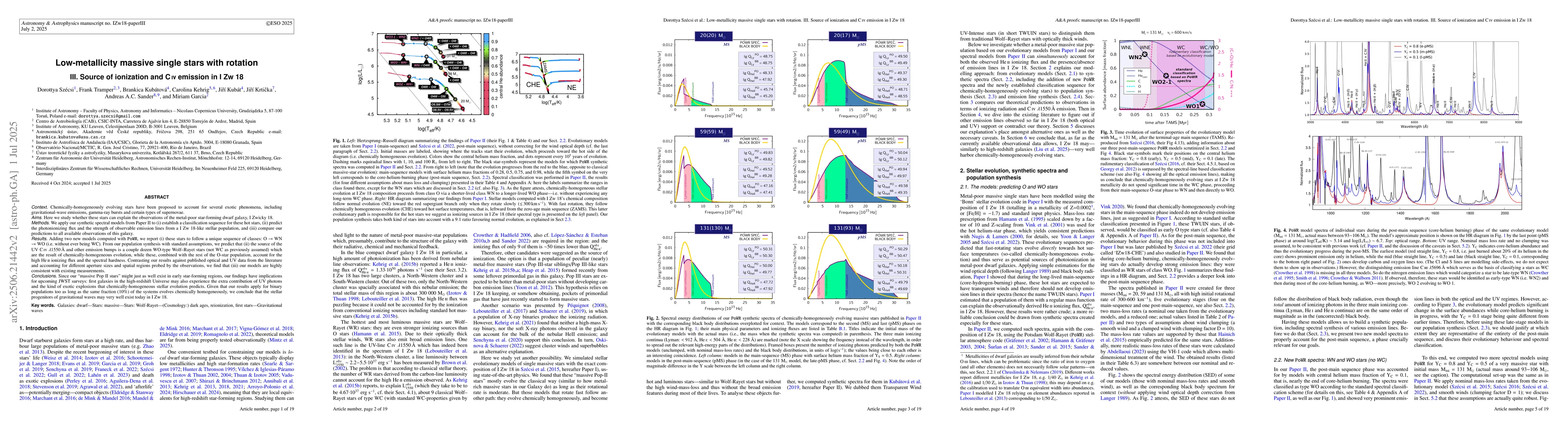 Thumbnail for Low-metallicity massive single stars with rotation. III. Source of
  ionization and C-IV emission in I Zw 18