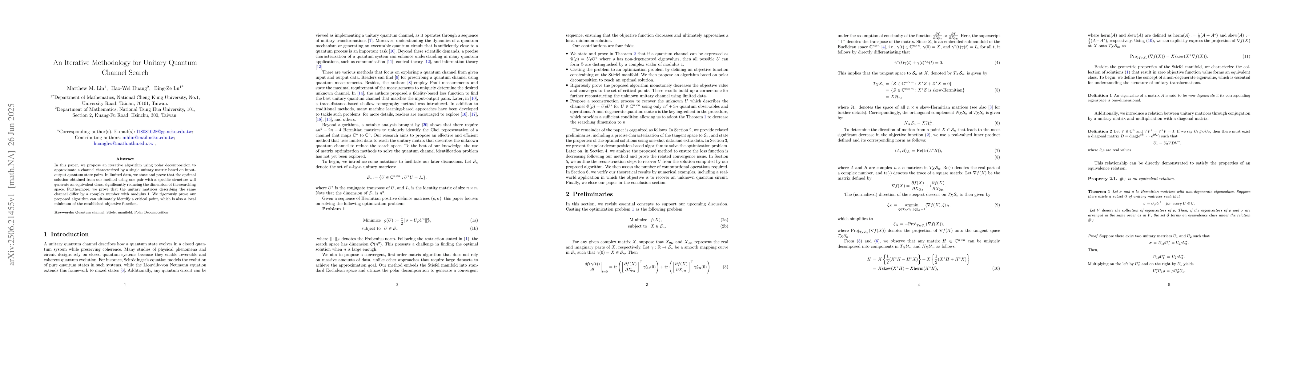 Thumbnail for An Iterative Methodology for Unitary Quantum Channel Search