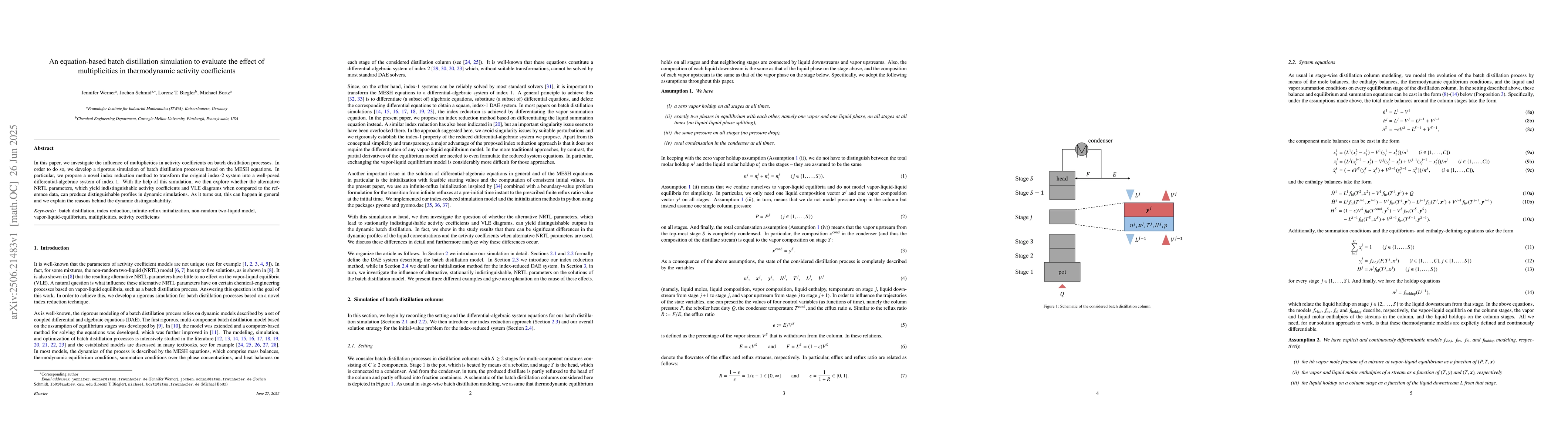 Thumbnail for An equation-based batch distillation simulation to evaluate the effect
  of multiplicities in thermodynamic activity coefficients