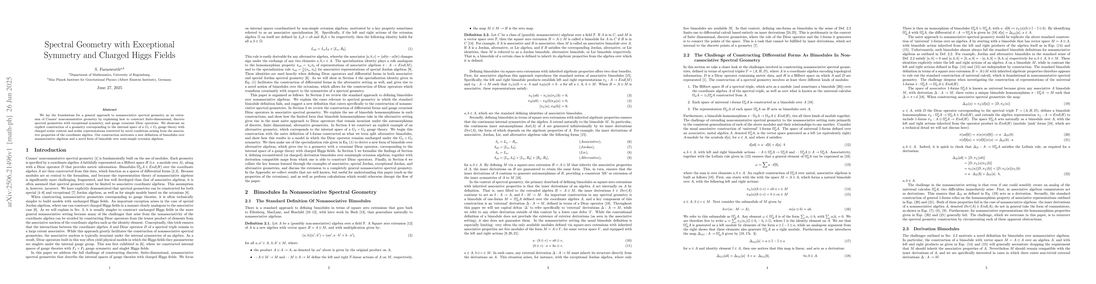 Thumbnail for Spectral Geometry with Exceptional Symmetry and Charged Higgs Fields
