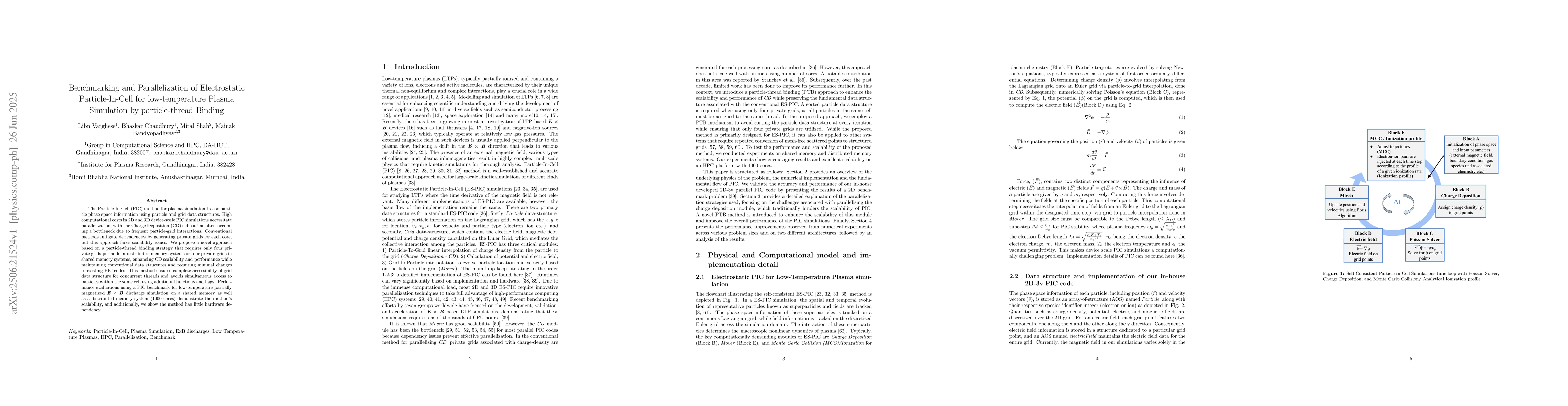 Thumbnail for Benchmarking and Parallelization of Electrostatic Particle-In-Cell for
  low-temperature Plasma Simulation by particle-thread Binding