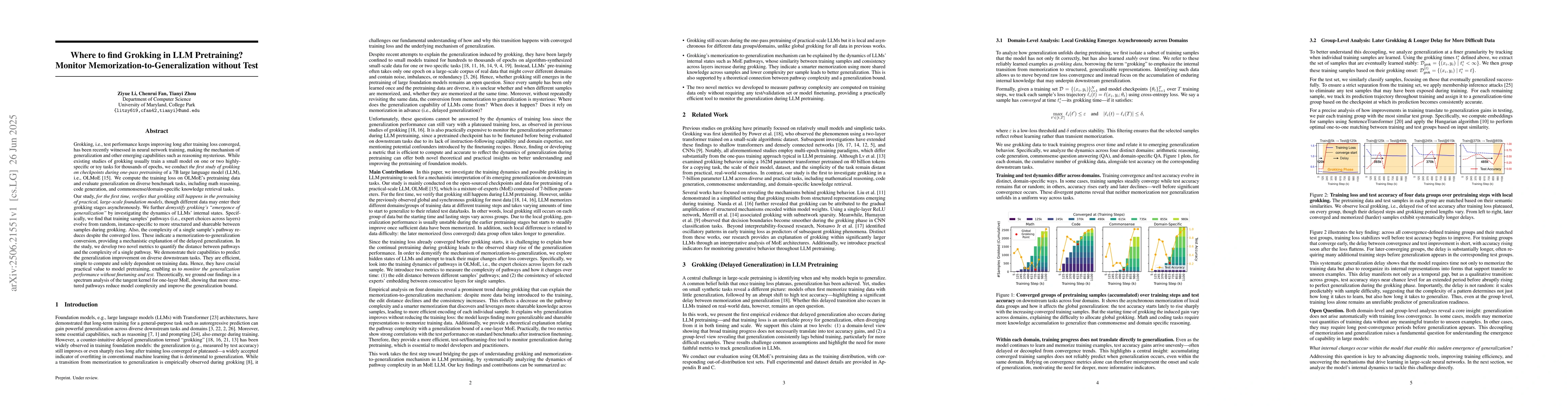 Thumbnail for Where to find Grokking in LLM Pretraining? Monitor
  Memorization-to-Generalization without Test