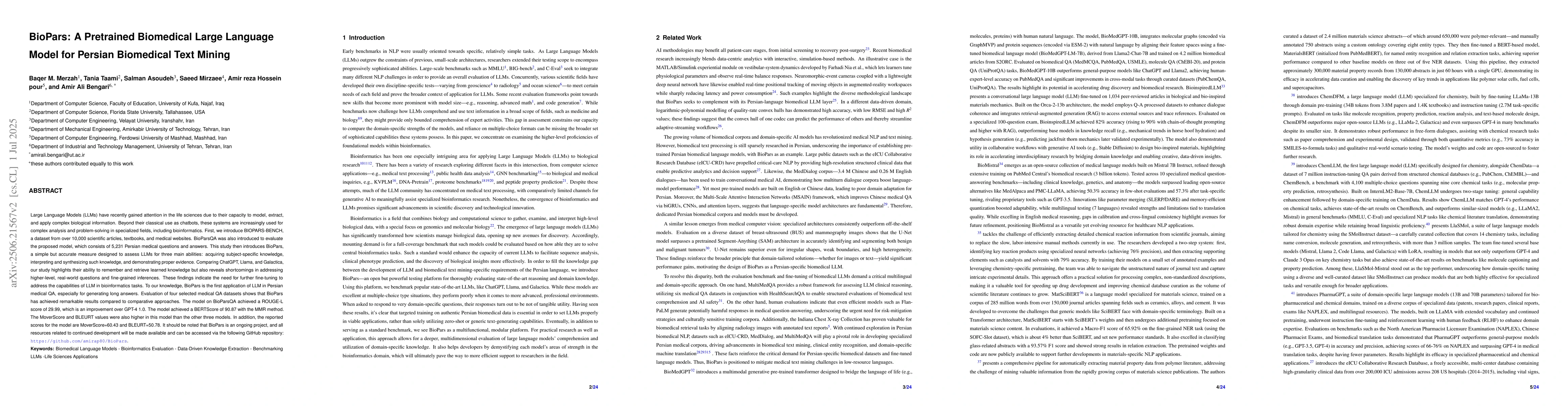 Thumbnail for BioPars: A Pretrained Biomedical Large Language Model for Persian
  Biomedical Text Mining