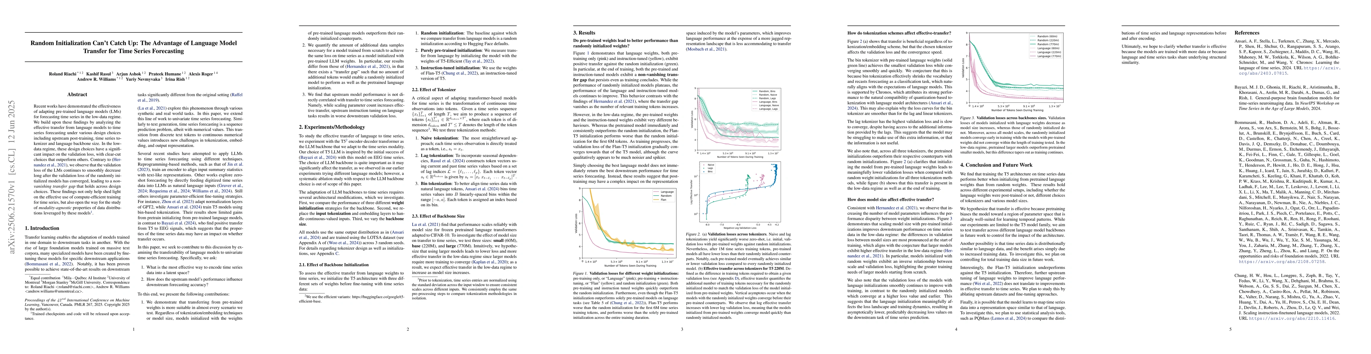 Thumbnail for Random Initialization Can't Catch Up: The Advantage of Language Model
  Transfer for Time Series Forecasting