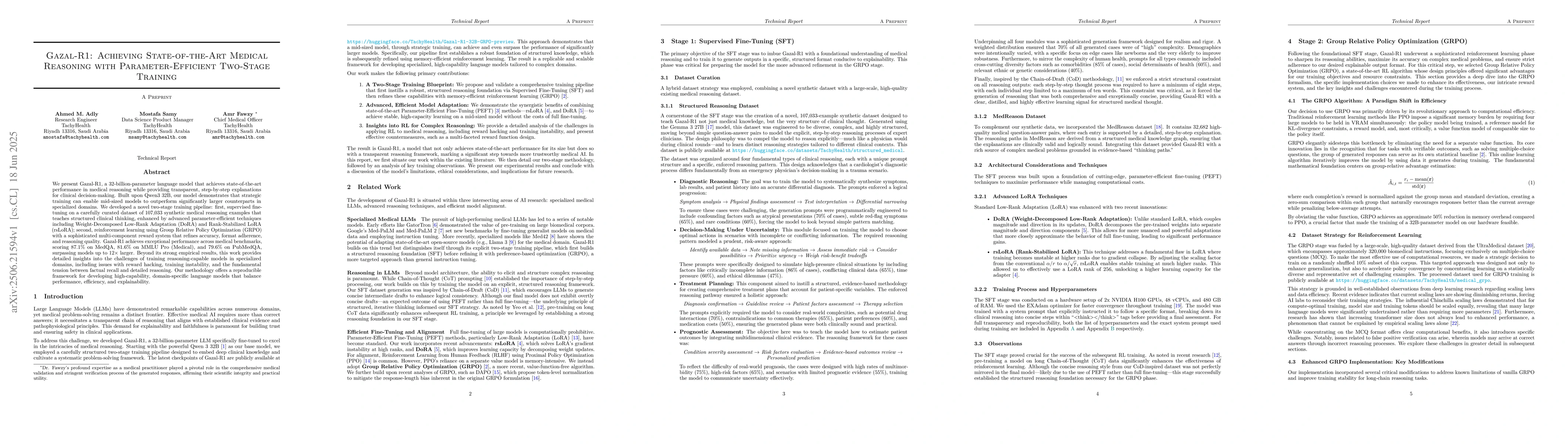 Thumbnail for Gazal-R1: Achieving State-of-the-Art Medical Reasoning with
  Parameter-Efficient Two-Stage Training