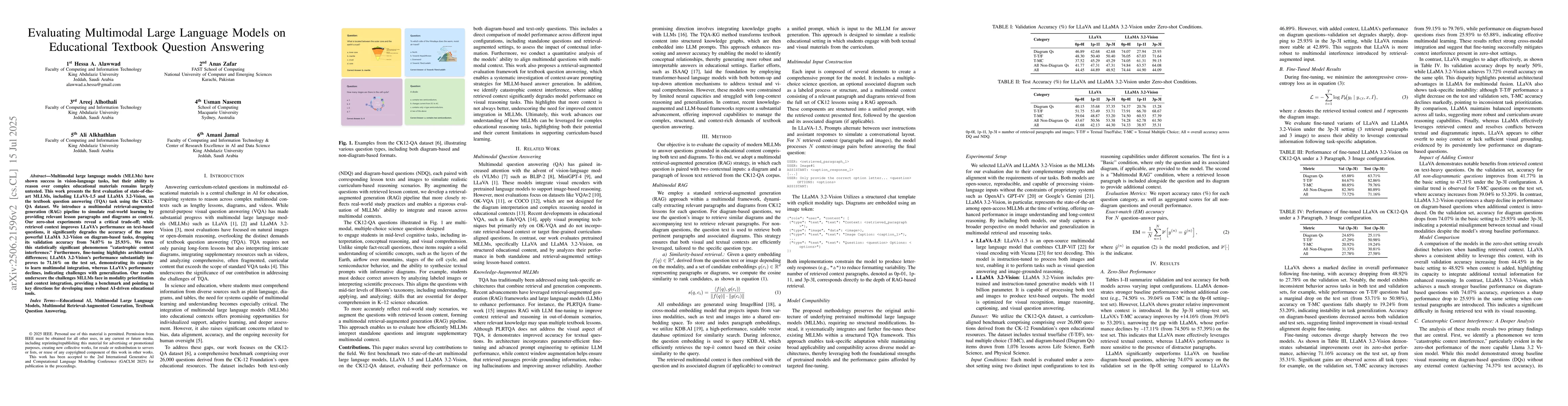 Thumbnail for Evaluating Multimodal Large Language Models on Educational Textbook
  Question Answering