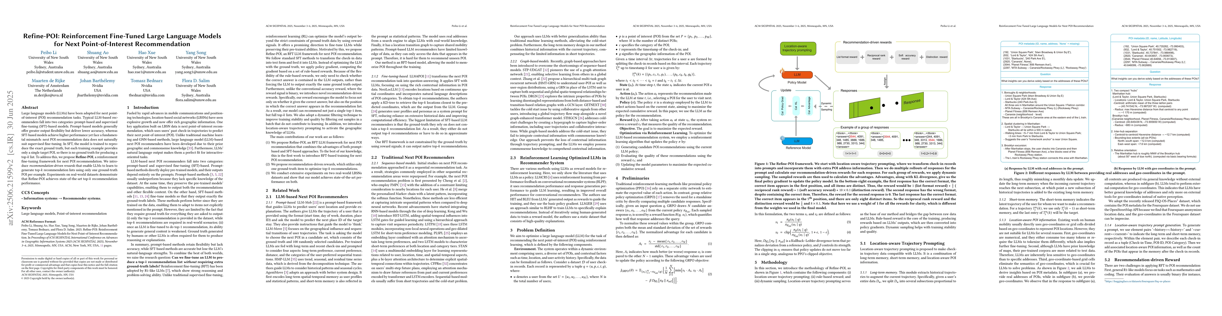 Thumbnail for Refine-POI: Reinforcement Fine-Tuned Large Language Models for Next
  Point-of-Interest Recommendation