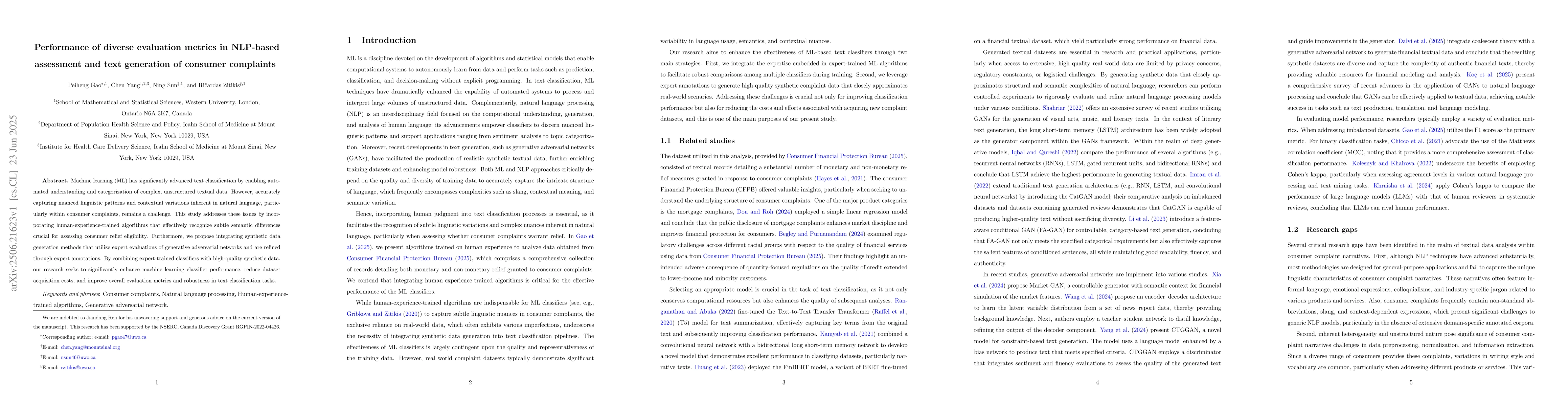 Thumbnail for Performance of diverse evaluation metrics in NLP-based assessment and
  text generation of consumer complaints