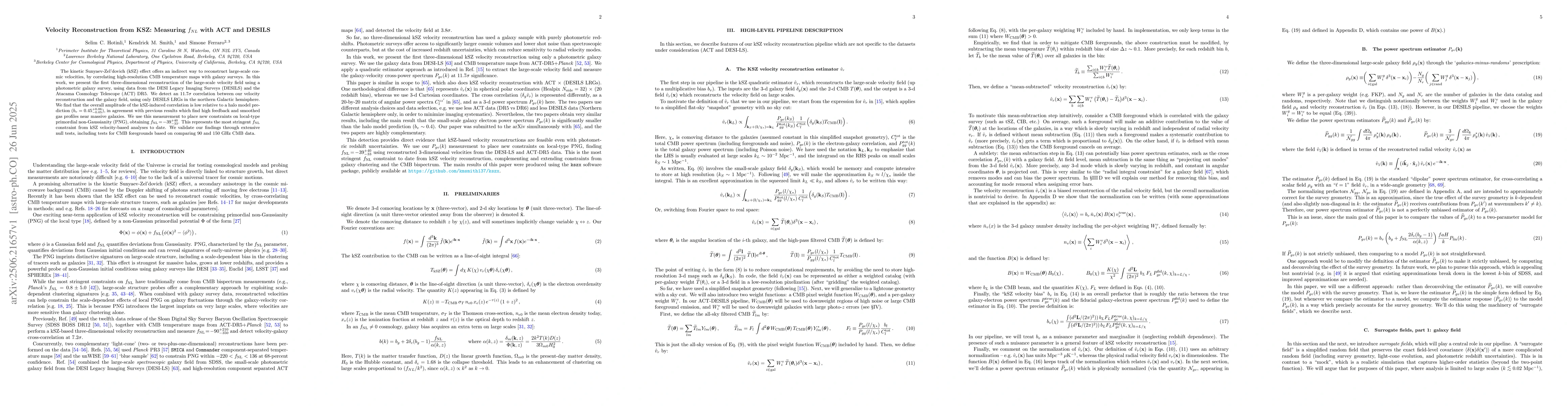Thumbnail for Velocity Reconstruction from KSZ: Measuring $f_{NL}$ with ACT and DESILS