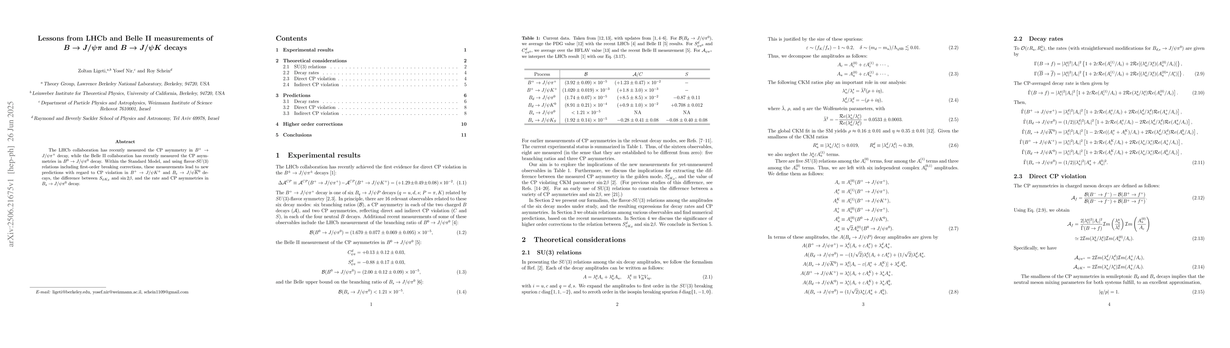 Thumbnail for Lessons from LHCb and Belle II measurements of $B\to J/ψπ$ and
  $B\to J/ψK$ decays