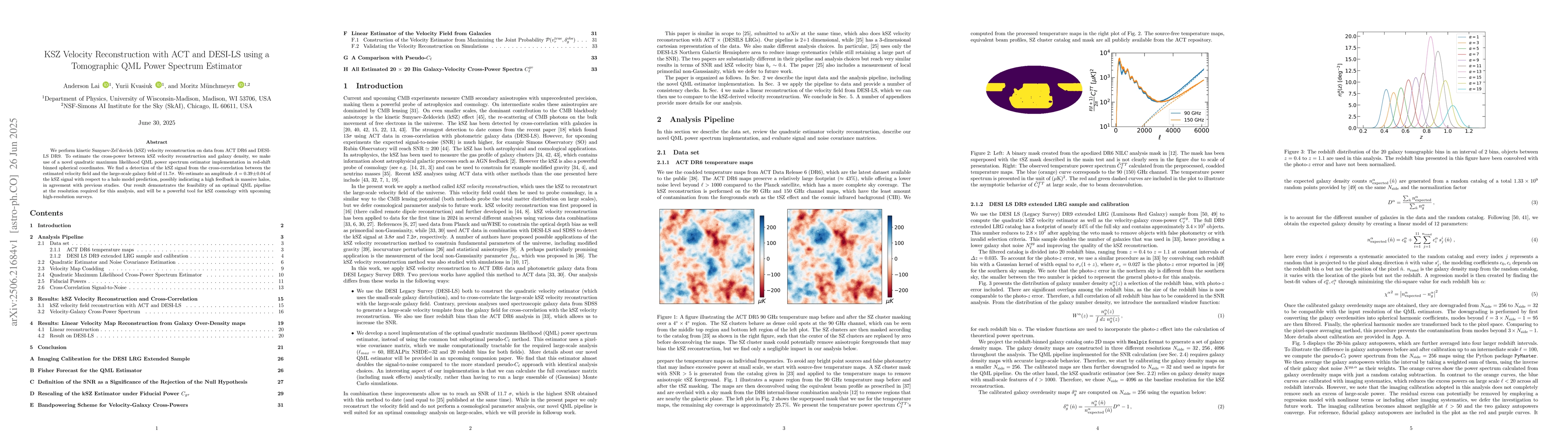 Thumbnail for KSZ Velocity Reconstruction with ACT and DESI-LS using a Tomographic QML
  Power Spectrum Estimator