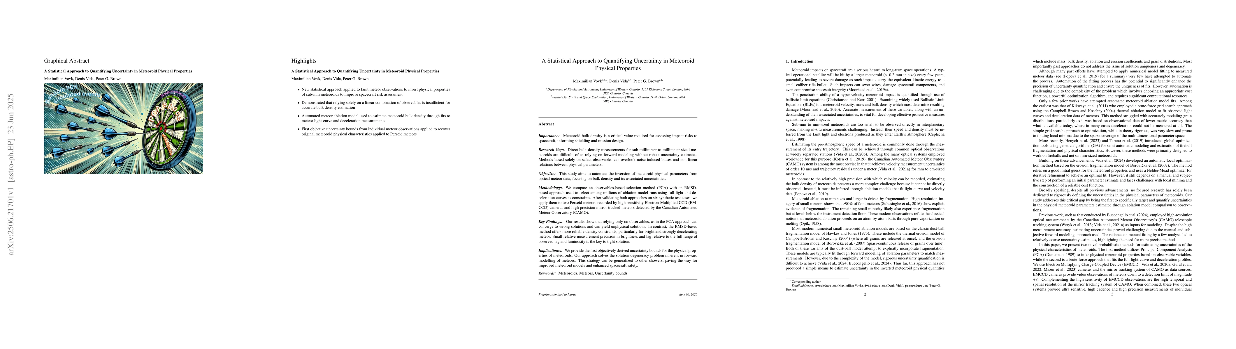 Thumbnail for A Statistical Approach to Quantifying Uncertainty in Meteoroid Physical
  Properties