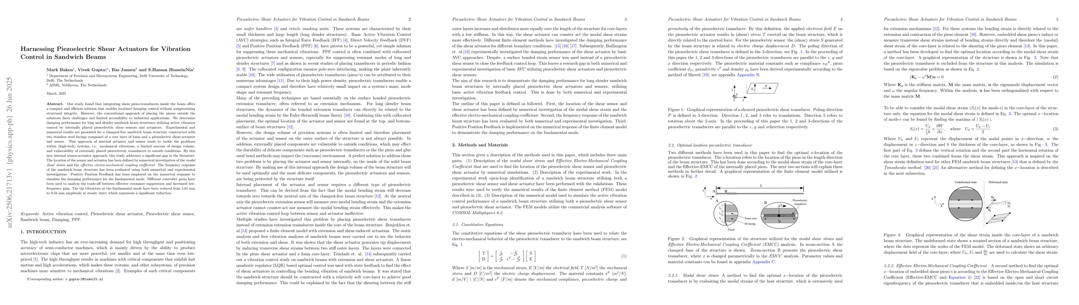 Thumbnail for Harnessing Piezoelectric Shear Actuators for Vibration Control in
  Sandwich Beams