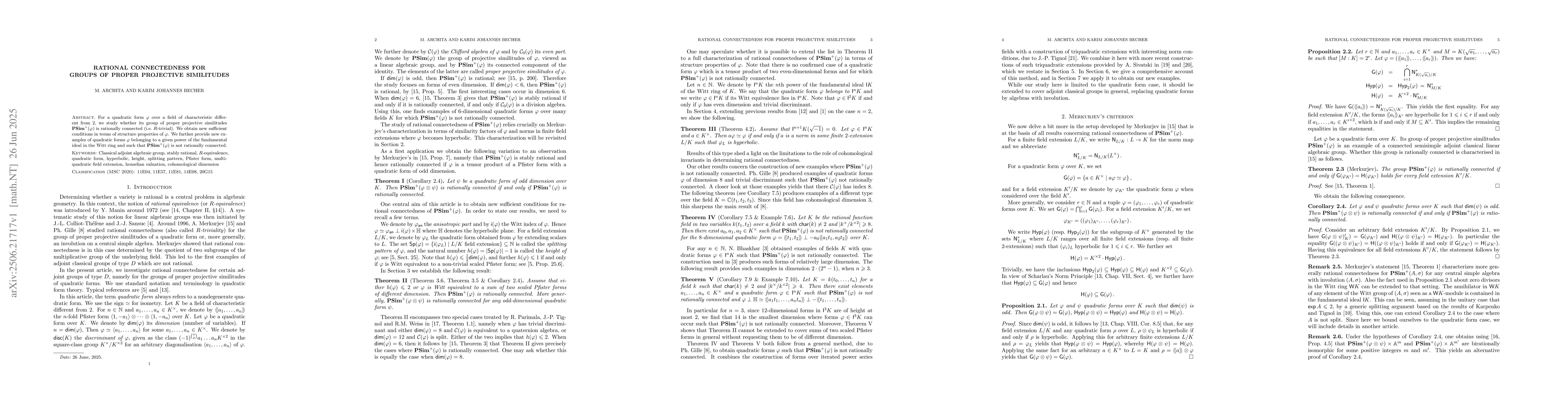 Thumbnail for Rational connectedness for groups of proper projective similitudes