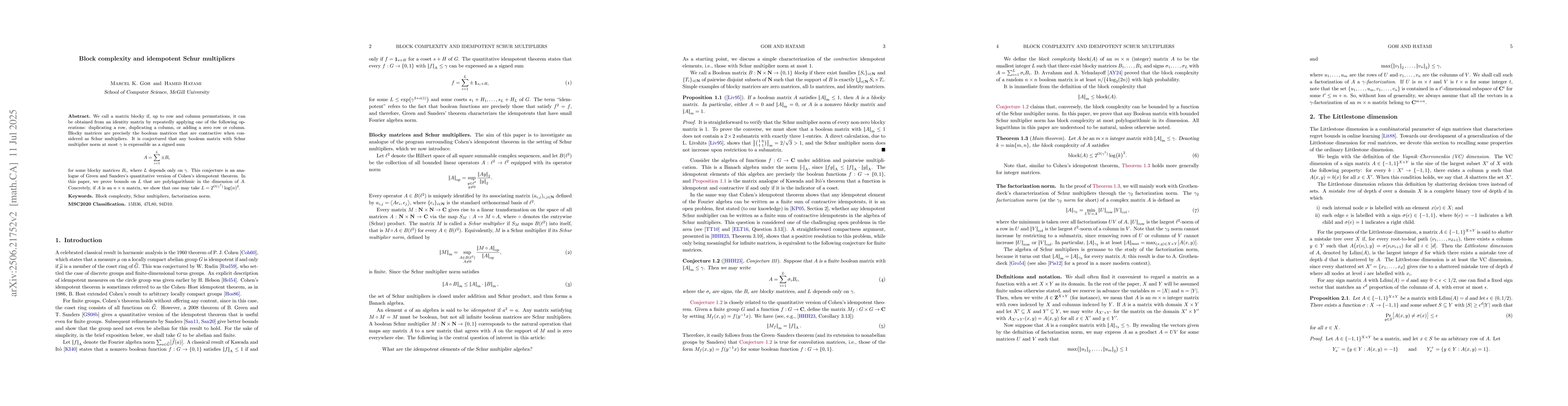 Thumbnail for Block complexity and idempotent Schur multipliers