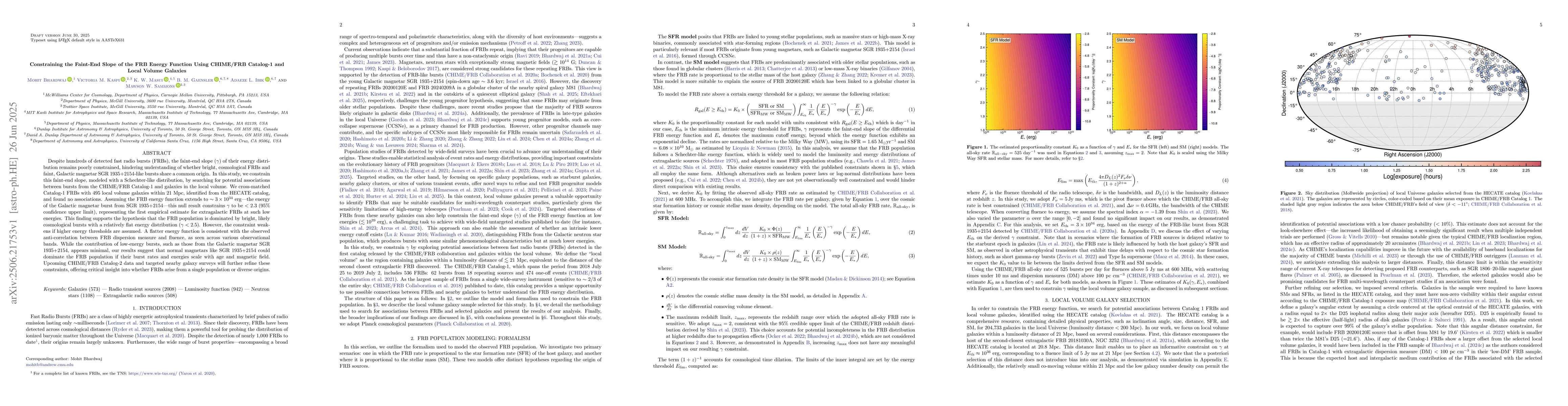 Thumbnail for Constraining the Faint-End Slope of the FRB Energy Function Using
  CHIME/FRB Catalog-1 and Local Volume Galaxies