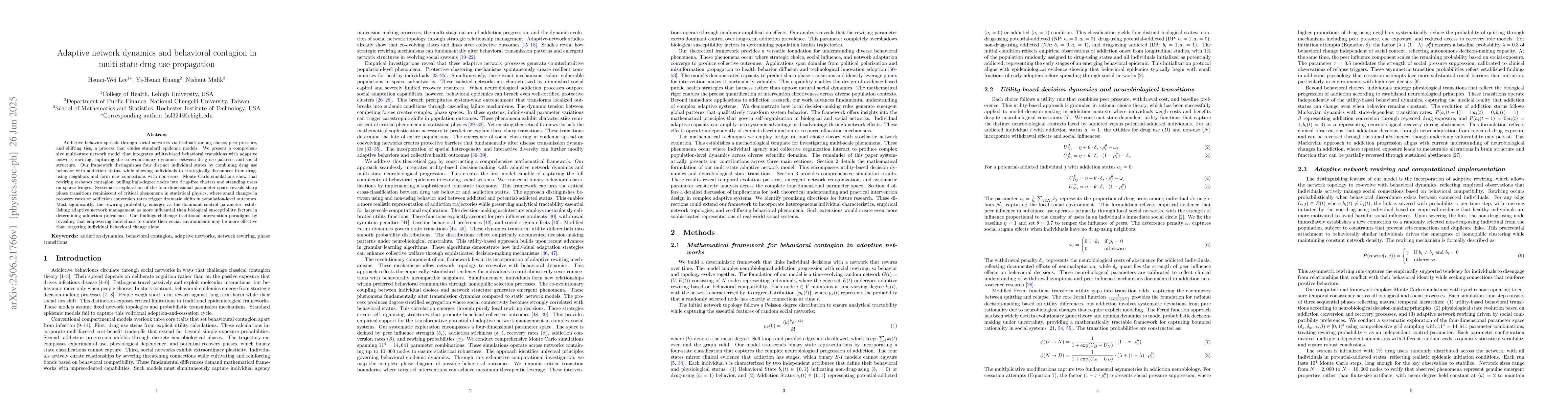 Thumbnail for Adaptive network dynamics and behavioral contagion in multi-state drug
  use propagation