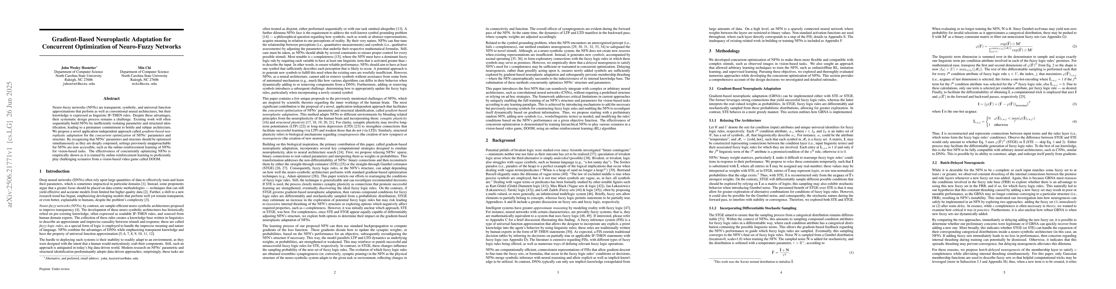 Thumbnail for Gradient-Based Neuroplastic Adaptation for Concurrent Optimization of
  Neuro-Fuzzy Networks