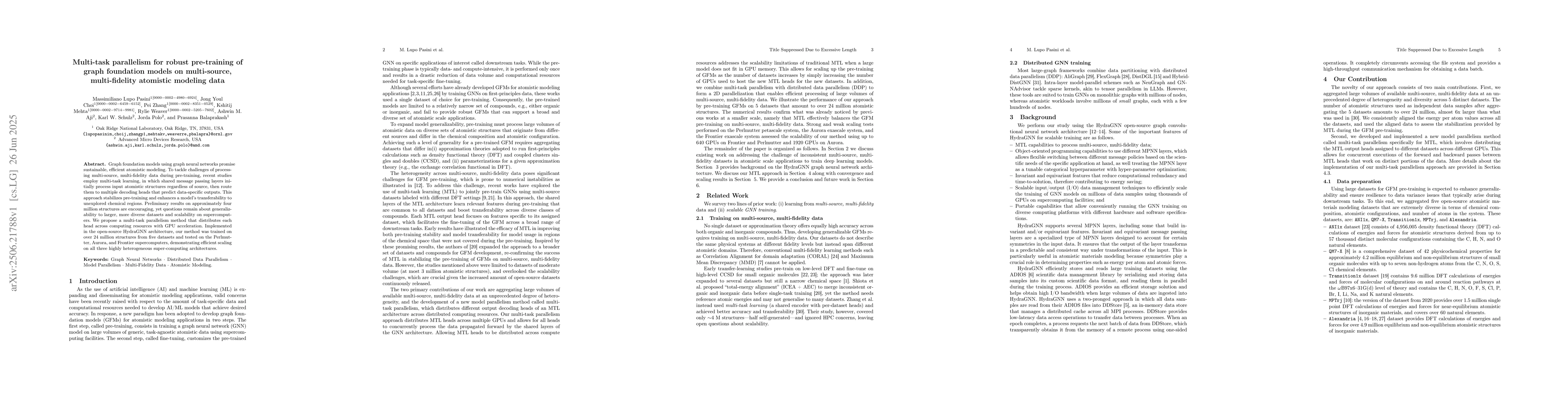 Thumbnail for Multi-task parallelism for robust pre-training of graph foundation
  models on multi-source, multi-fidelity atomistic modeling data