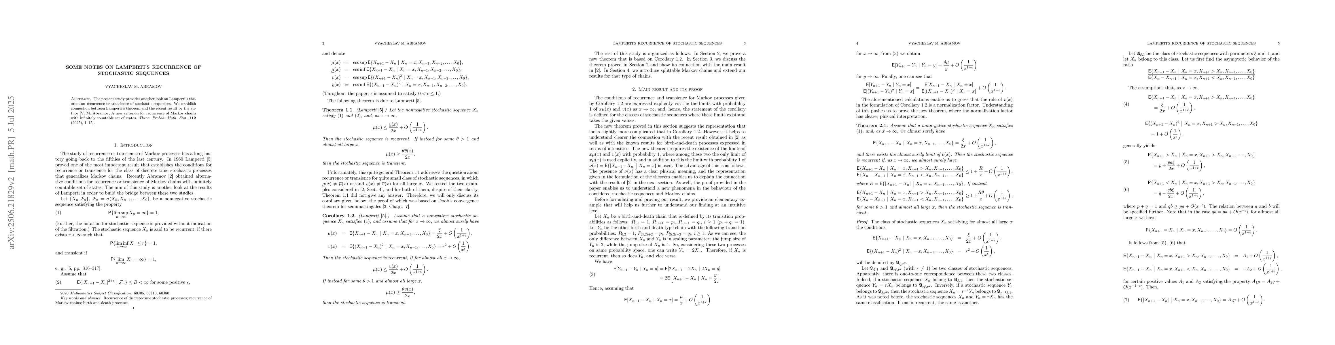 Thumbnail for Some notes on Lamperti's recurrence of stochastic sequences