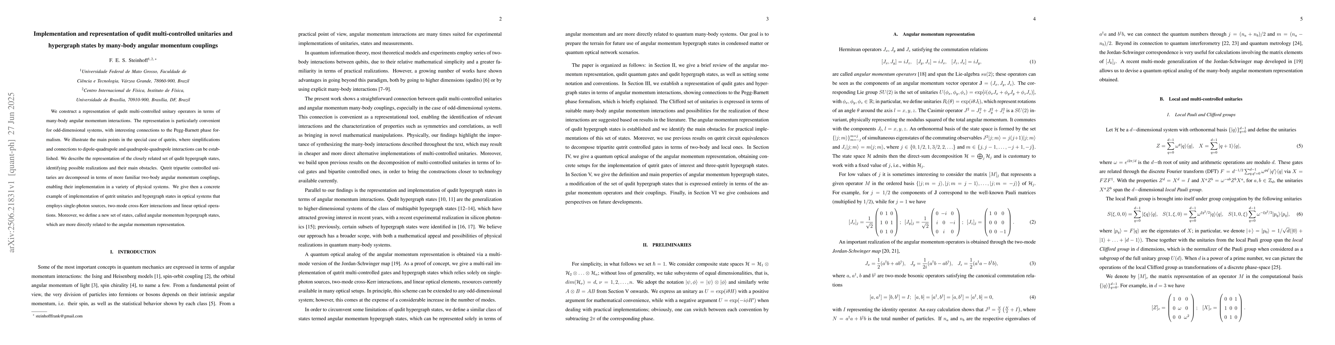 Thumbnail for Implementation and representation of qudit multi-controlled unitaries
  and hypergraph states by many-body angular momentum couplings