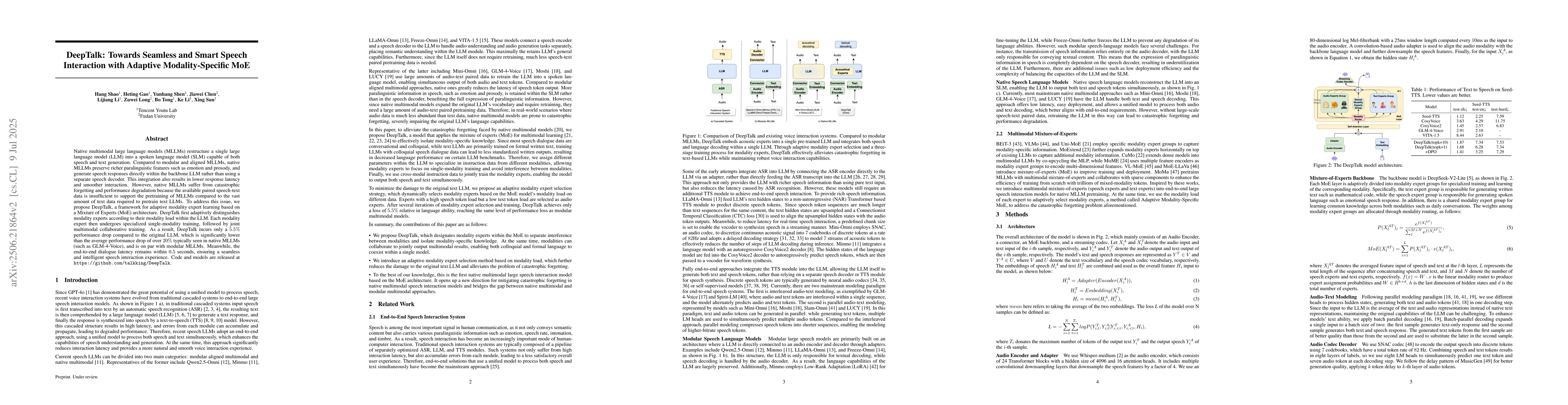 Thumbnail for DeepTalk: Towards Seamless and Smart Speech Interaction with Adaptive
  Modality-Specific MoE